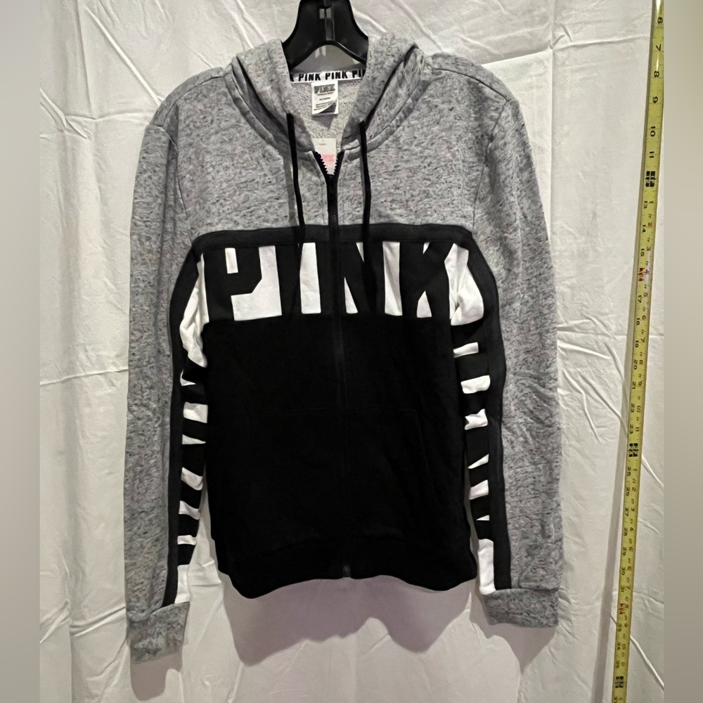 Victoria's Secret Pink Gray & Black Hoodie sweatshirt with PINK logo